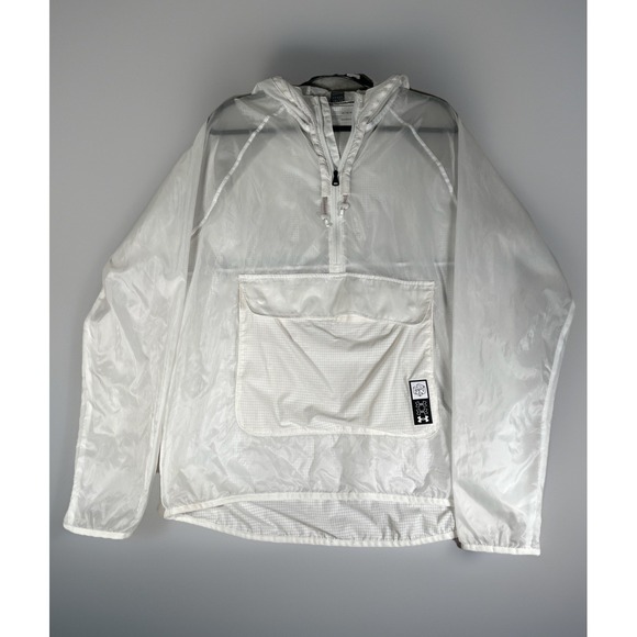 UNDER ARMOUR Anorak White Hooded Jacket Men L Runder Run Anywhere 24/7  Pocket - Picture 1 of 13